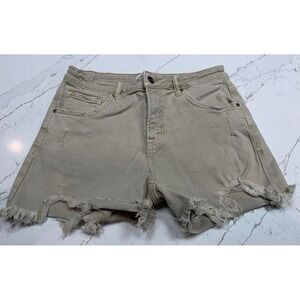 Risen Jeans Distressed Denim Shorts Khaki Size L Raw Hem Frayed Cut Off